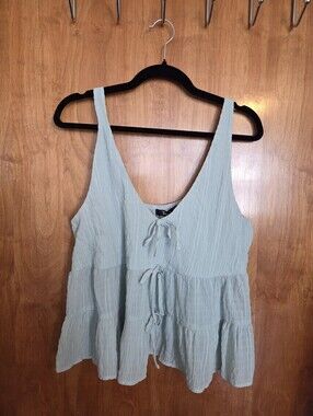 Francesca's Collections Sage Tiered Tie-Front Blouse